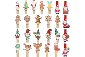 BOFUNX 50pcs Mini Pinzas de Navidad Clips Pequeñas de Madera para Fotos Accesorios Decorativos de Cuerda para Fotos Manualidades de Pared Árbol de Navidad Decoración Navideña
