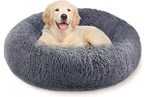 Whome Donut Dog Bed Medium - Bed Round Warm Cuddler Soft Fluffy Pet Beds for Dogs - Anti-Anxiety and Better Sleep - Anti-Slip Bottom - Machine Washable (70CM * 70CM, M, Dark Grey)