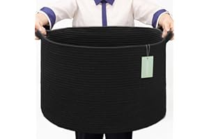 BOSROTY Extra Large Blanket Basket 87L, Laundry Hamper, Baby Nursery Hamper for Storage Toys Clothes Towels, Large Cotton Rope Laundry Basket for Girls Boys, 55 x 35 CM, Black