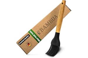 BAMBUA Backpinsel Silikon - [100% Plastikfrei] Silikonpinsel mit Bambus - Zum Backen und Grillen - Premium Küchen-Pinsel in Lebensmittelqualität - 100% BPA-Frei & Hitzebeständig bis 200° (20 cm)
