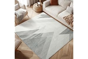 ASIinnsy Tappeto Salotto Pelo Corto Moderno Tappeto Camera da Letto Morbido Grande Tappeto Soggiorno Antiscivolo Tappeti Salotto Moderni (Geometrico Grigio Bianco, 80 x 120 cm)
