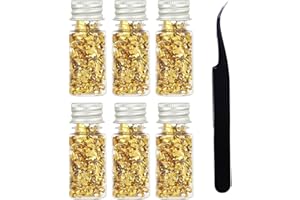 QUALDESN 6 Bottles Gold Leaf Sheets,Decoration Baking Food Chocolates Decor with Tweezer for DIY Crafts Cooking Dessert Steak Drinks Nail Art Candles Makeup Painting,24k Gold Leaf,Restaurant Dessert Decoration