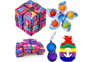 Cuackamily 4pcs Fidget Toys Pack, Jouets Sensoriel Soulagement du Stress, mini pop fidget toy, squeeze anti stress jouet, infinity cube, Finger Gyro toy, Cadeau D'anniversaire Fête pour Enfants Adulte