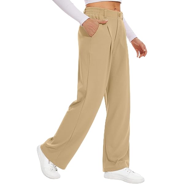HMIYA Pantalon Large Pour Femme - Décontracté - En Tissu Droit