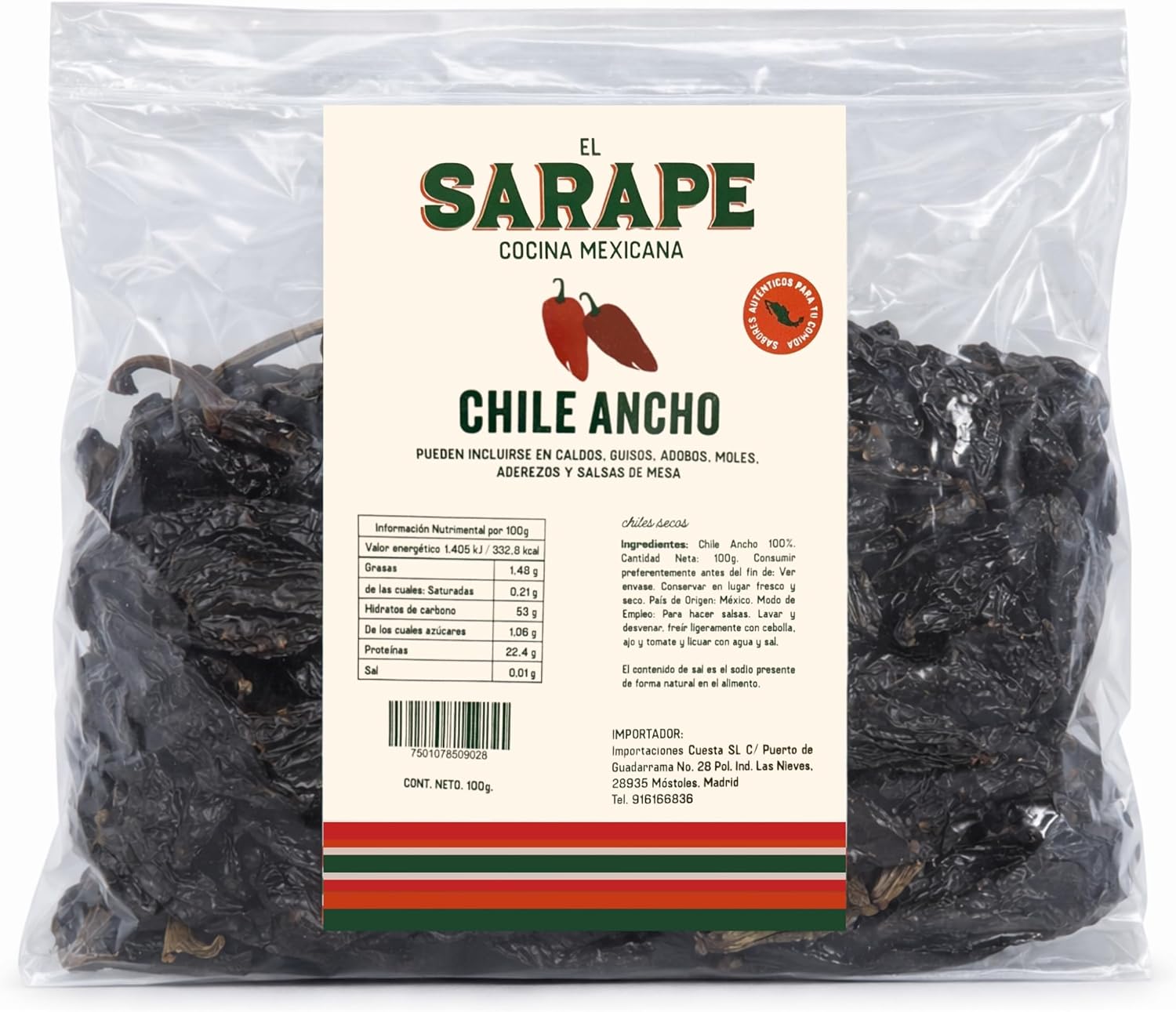 Chile Ancho 100 g - Auténtico Chile Deshidratado para Salsas, Moles y Guisos Tradicionales - Pack Laborawi (Chile Ancho)