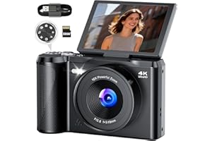 OIAALAR Digitalkamera 4K Kamera Fotokamera 56MP: 3 Zoll 180° Flip-Bildschirm Digital Kamera with Moduswahlrad für Vlog - Vintage Fotokamera Kinder - Geschenke für Teenager Junge Mädchen 8-16 Jahre Schwarz