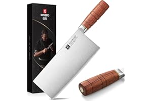 XINZUO 20,5cm Cuchillo de Cocina Chino Acero Compuesto de 3 Capas -Profesional Multifuncionales Afilado Cuchillo de Chef Acero Inoxidable -Mango Ergonómico de Red Wood -Para Carne, Pescado, Verduras