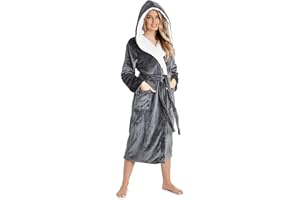 CityComfort Bademantel Damen Flauschig, Fleece Morgenmantel Damen mit Kapuze, Dressing Gown Women