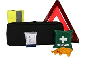 EVAQ8 Car Safety Pack with Travel First Aid Kit Warning Triangle High Visibility Vest Foil Blanket
