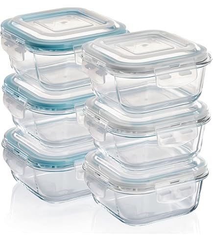 Econovo Vershouddozen van glas 250 ml (set van 6) - kleine glazen container met deksel, lekvrij, stapelbaar, ovenbestendig, vaatwasmachinebestendig, voorraaddozen met deksel voor meal prep en voorraad