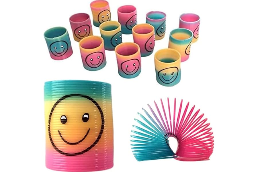 SHATCHI 6Pcs Springs Party Bag Fillers for Boys Kids Girls - Rainbow Slinky Mini Smile Face - Fidget Pocket Toys for Birthday Return Gift Pinata Favours