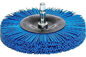 ‎S&R S&R, Nylon Wheel Brush, Diameter 100 mm, Hexagonal Shank, 1/4 Inch (6.35 mm) with Fine/Coarse Nylon Wire, Wire Brush, Grinding Attachment, Blue, fine-grained