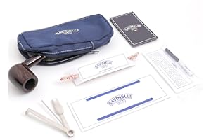 Pipa Savinelli BASIC modello 128 foro 6 mm, Kit per pipa completo di tutti gli accessori, astuccio porta pipa e tabacco in stoffa blu, scovolini e curapipe