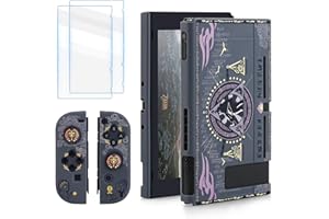 RHOTALL Hartschale kompatibel mit Nintendo Switch für Legend of Zelda Style Schutzhülle Set für Switch und Joycon Controller mit 2 Displayschutzfolie und 2 Themen-Daumenkappen