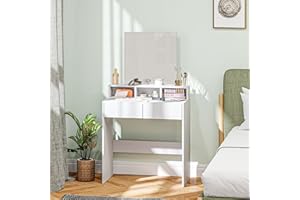 HOMCOM Tocador de Maquillaje con Espejo, Tocador con 2 Cajones, 3 Compartimentos Abiertos, Mesa de Maquillaje para Espacios Pequeños, Dormitorio, 75x38x135 cm, Blanco