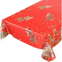 ANRO Tovaglia Cerata Con Motivo Natalizio Rosso – 100x140 Cm, In PVC Impermeabile E Antimacchia, Per Interni/Esterni