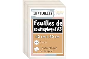Creative Deco 10 x A3 Contreplaqué 3mm | 420 x 300 x 3mm (+/- 2mm) | Planche Bois Brut Peuplier | Panneau Feuille Découpe Laser | Bois pour Pyrogravure, Gravure, Cricut, Maquette