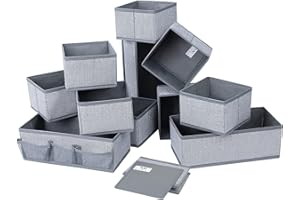 DIMJ Lot de 12 Organiseurs de Tiroir, Rangement Tiroir Pliable et Respirant Non-tissé, Organisateur Tiroir Ideal Pour le Rangement Sous Vetement, Cravates, Chaussettes (Gris Clair - Grain Fin)