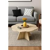 Reyo Cliff Travertine Patterned Flower Coffee Table, Modern, 50 x 45 x 35 cm, White