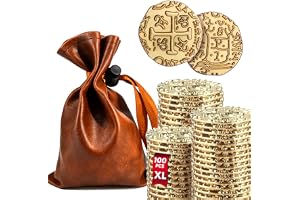 100 piratguldmynt (3,3 cm) med PU-läderpåse – för piratfest & cosplay