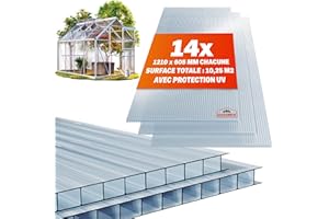 GARDEBRUK® 14x Plaques de Polycarbonate Creux 4mm 121x60,5cm découpe 10,25m² résistant aux UV plaques à Double paroi Serre de Jardin Plaque alvéolaire