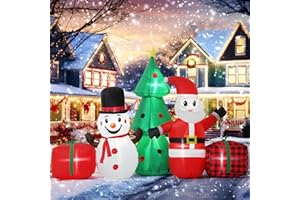 Bestcool 5x8FT Inflable con Papá Noel árbol de Navidad muñeco de Nieve Caja de Regalo con Luces LED Decoración para Exterior Aire Libre Jardín Césped