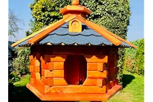 DARLUX Nichoir hexagonal fait à la main en bois résistant aux intempéries M à XXL avec et sans support I Mangeoire I Mangeoire I Mangeoire I Résistant aux intempéries I Toit en bitum (Taille XL sans