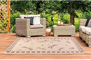 Lord of Rugs Terrace Dragonfly Outdoor Rug for Garden, Patio, Living Room, Indoor, Kitchen, Balcony, Picnic, Bedroom Bordered Lightweight Mat Flatweave Rug Natural/Taupe Medium 120x170 cm (4'x5'6")