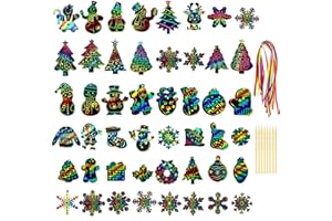 DIBALIYI 48 Stück Weihnachten Kratzbilder, Bastelset Weihnachten mit Holzstiften und BändernSchneemann, Weihnachtsbaum, Weihnachtsmann, Regenbogen Scratch Art Set für Kinder, Party Favor Mädchen
