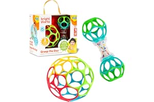 Bright Starts, Set Cadeau Easy-Grasp Oball Bundle - Grasp the Day, Balle et Hochet, Set de 2 Jouets Sans BPA, Unisexe, Nouveau-nés et Plus