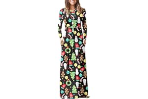 AUSELILY Mujer Vestidos Largos de Manga Larga Sueltos Lisos de Talla Grande Vestidos Largos Casuales con Bolsillos