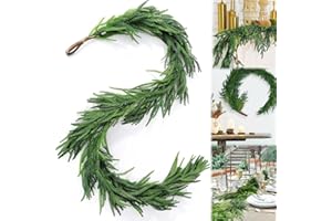 VULAOP Artificial Fir Garland Christmas - 1.8/2.7 m Thicker Garland, Norfolk Pine Garland, Waterproof Plastic Pine Garland for Mantle, Stairs, Indoor and Outdoor Christmas Decoration (1.8 m)