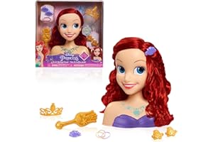 Just Play La Cabeza para Peinados de la Princesa Ariel de Disney, de Pelo Rojo, Juego de simulación de 10 Piezas, La Sirenita, Juguetes para niños a Partir de 3 años
