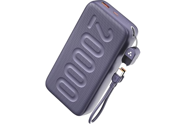 Ambrane 20000mAh Powerbank with in-Build Type C Cable, 22.5W Fast Charging, USB & Type C Output, Power Delivery, Quick Charge for iPhone, Android Mobile & Tablets, Earbuds, (Stylo N20, Purple)