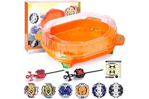AIBREAY Burst Arène Set, 6 toupies et 2 lanceurs, Stadium de Combat pour Les Enfants à partir de 6 Ans, Cadeau de Jeu pour Les garçons L'orange