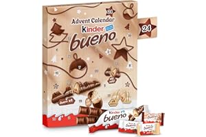Kinder Bueno Christmas Advent Calendar 2025, Milk and Hazelnut Mini Chocolates, Eggs, Full Chocolate Bar, 181g