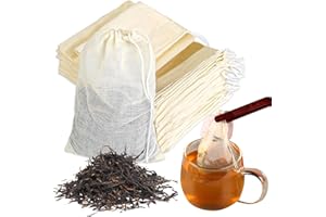 LEBOKJ 40 Pcs Sachets en Mousseline de Coton Sachets thé Réutilisable avec Cordon de Serrage Sacs en Coton Naturel 3 Tailles Différentes pour la Cuisson Sachets de Thé pour Thé Café Cuisson Epices