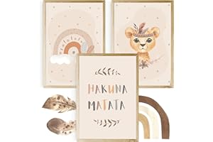EULENTALER® Poster für Kinderzimmer I Hakuna Matata I Von Pädagogen kreativ & liebevoll gestaltet I Tierposter Babyzimmer I Wandposter für Mädchen & Jungen (3er Set im DIN A4 Format)