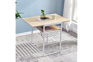 Huisen Furniture Foldable Drop Leaf Dining Kitchen Table Extendable for Small Space Apartment Dinette Folding Computer Desk Workstation Wood Tabletop with Metal Frame