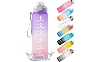 SEASEVEN Water Bottle with Straw 1L,Water Bottles with Straw 1 Litre,Motivational time markings Waterbottle Leak-Proof Sports Water Bottle,Plastic Drinks Bottles Toxin Free，Bpa-Free for Sports Cycling