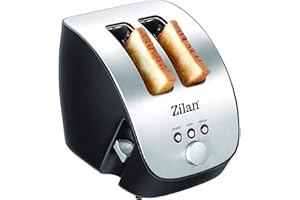 Zilan, Tostapane in acciaio inox, tostapane da 1000 W - 2 ampie fessure per tostapane - tostatura a 6 livelli con funzioni di scongelamento, riscaldamento e cancellazione