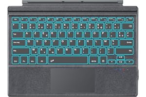 MoKo Clavier Français Compatible avec Microsoft Surface Pro 7 Plus/Pro 7/Pro 6/Pro 5/Pro 4/Pro 3, Clavier AZERTY Bluetooth avec Pavé Tactile, Rétroéclairage LED 7 Couleurs, Batterie Rechargeable