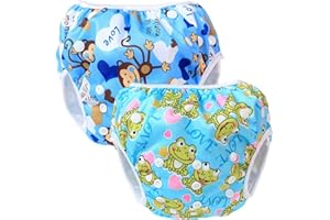 ‎TEAMOY Teamoy Schwimmwindel Baby, Schwimmhose Wiederverwendbar, Badehose Jungen, Verstellbar Badeanzug für 0-3 Jahre (Monkeys Blue+ Frogs)