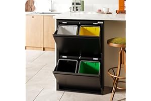 VEEHAUS Küche Mülleimer Für Den Vielseitigen Einsatz Mit Klappen Aus Edelstahl Stilvoller Abfalleimer Für Eine Effiziente Und Praktische Aufbewahrung Schwarz (4 x 15 LT - 60 LT)