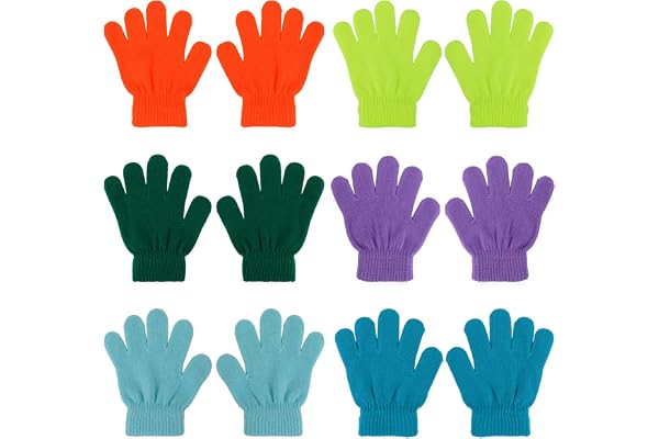 QKURT 6 st magiska stretchhandskar, helfinger vinter stickade magisk stretchhandskar varma handskar för 5~13 år gamla barn flickor pojkar