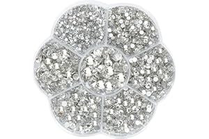 JAONLD Hotfix Rhinestone Flatback 7 Sizes Round Glass Facial Gems 1.5mm-4.8mm Nail Crystal Rhinestone Bedazzling Tool for Clothes DIY Decoration Manicure Art Crafts (White)