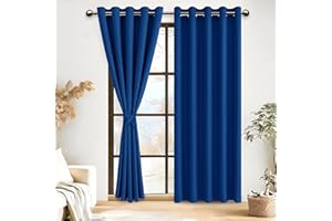 DWCN Lot de 2 Rideaux à Oeillets Décoration Chambre Fenetre, Rideaux Opaque Draperies Intérieurs avec Embrasses, 167x183 CM (Largeur x Hauteur), Bleu Roi