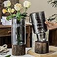 FOREENIU Glass Flower Vases,Wooden Base Cylindrical Vase for Flowers, Clear Vintage Vases Artistic and Cultural Flavor Glass Vases for Home Office Decor (M(4.7" W x 10" H))
