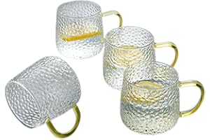 TRESV Set de 4 Tazas Transparentes de cristal agua de 350 ml para Desayuno, taza de Vidrio,Productos de vidrio,Tazas para Café y Té, taza de Agua, Bebida y Alcohol
