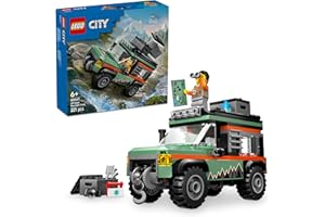 LEGO City Górska Ciężarówka Terenowa 4x4, Konstrukcyjna Zabawka dla Dziecka do Zbudowania, Terenówka, Minifigurka i Akcesoria, Kreatywny Prezent dla 6-latka, dla Chłopca i Dziewczynki, 60447